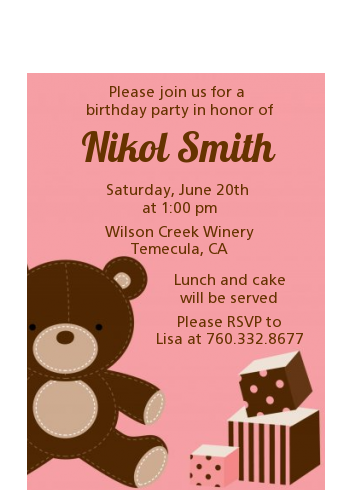  Teddy Bear - Birthday Party Petite Invitations Blue