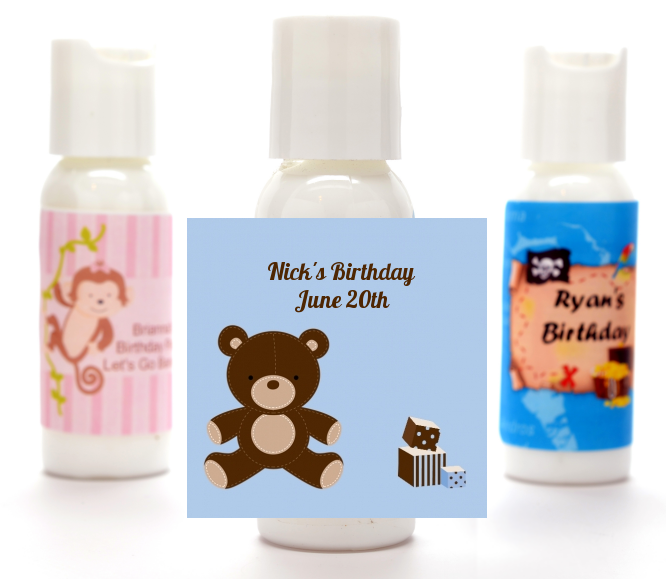  Teddy Bear - Personalized Birthday Party Lotion Favors Blue