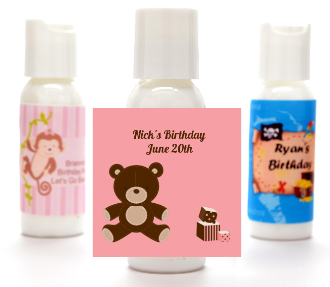  Teddy Bear - Personalized Birthday Party Lotion Favors Blue