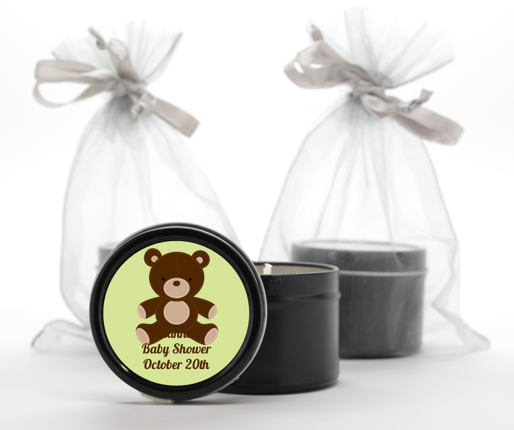 Teddy Bear Neutral - Baby Shower Black Candle Tin Favors 