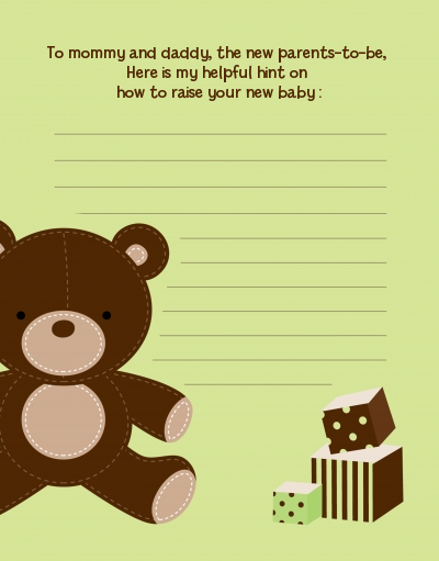 Teddy Bear Neutral - Baby Shower Notes of Advice