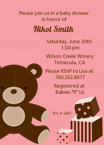 Teddy Bear Pink - Baby Shower Invitations