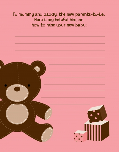 Teddy Bear Pink - Baby Shower Notes of Advice