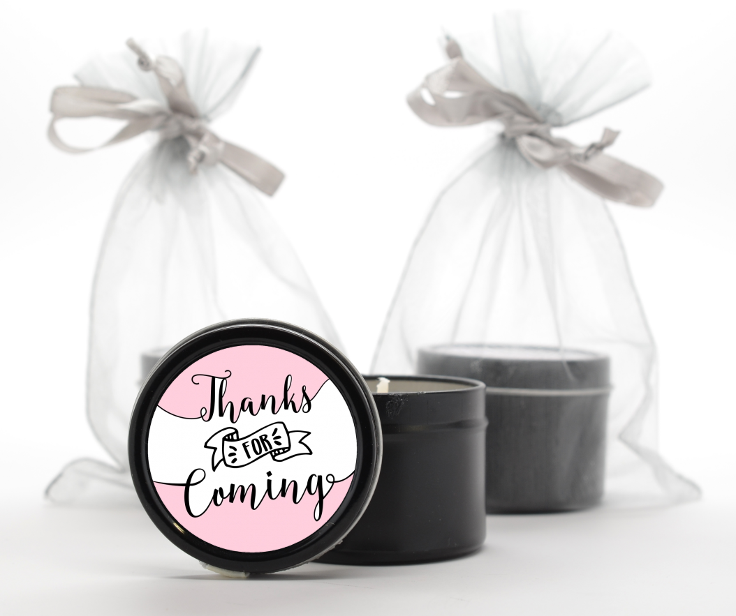  Thanks For Coming - Baby Shower Black Candle Tin Favors Option 1 - White