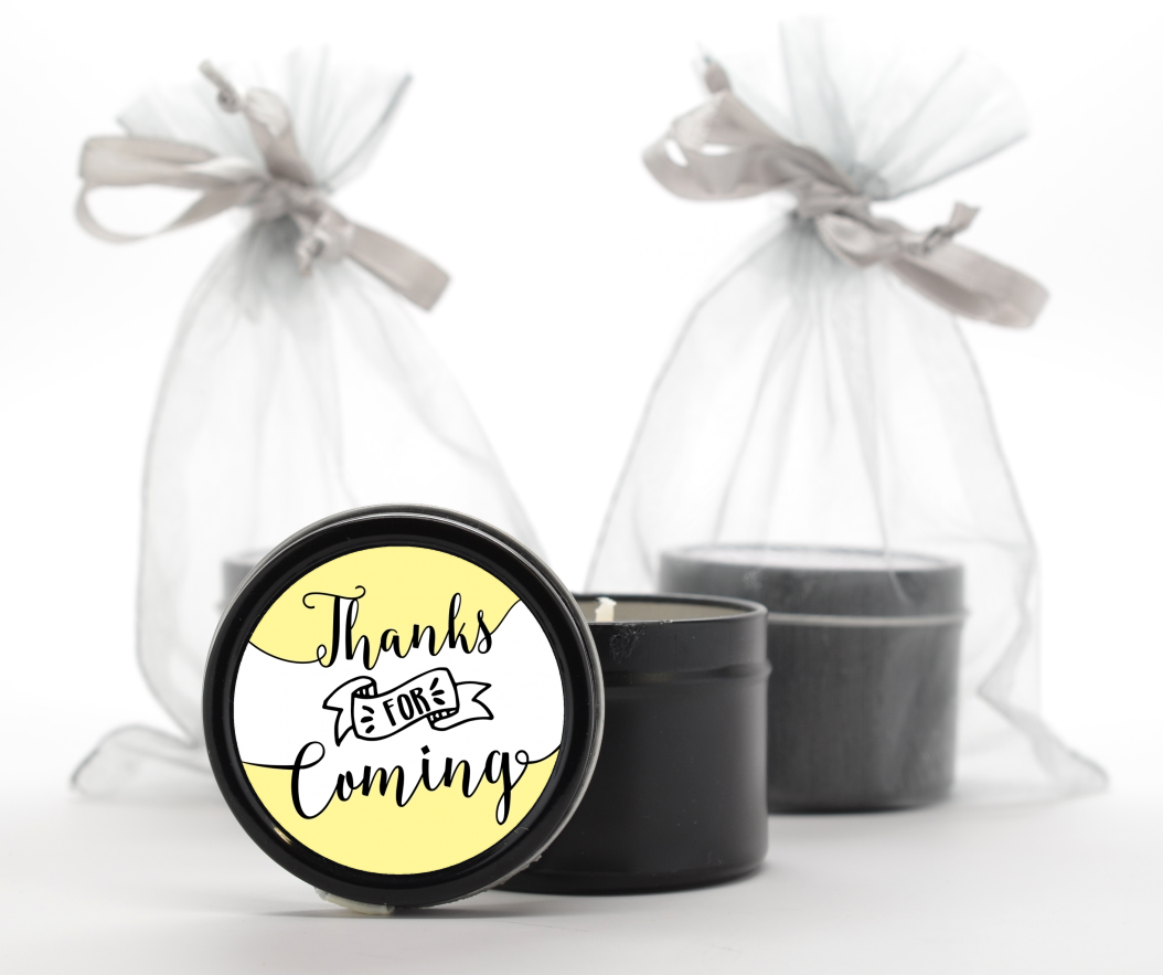  Thanks For Coming - Baby Shower Black Candle Tin Favors Option 1 - White