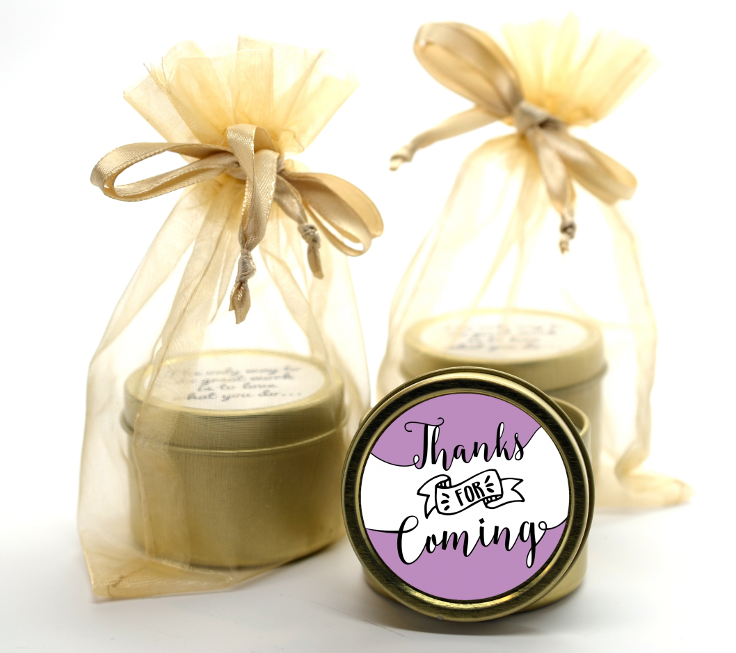  Thanks For Coming - Baby Shower Gold Tin Candle Favors Option 1 - White