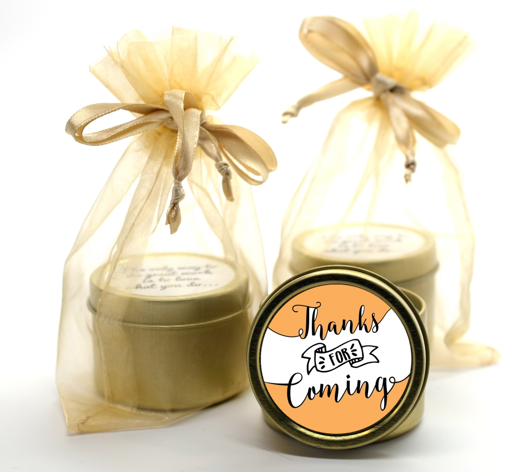  Thanks For Coming - Baby Shower Gold Tin Candle Favors Option 1 - White