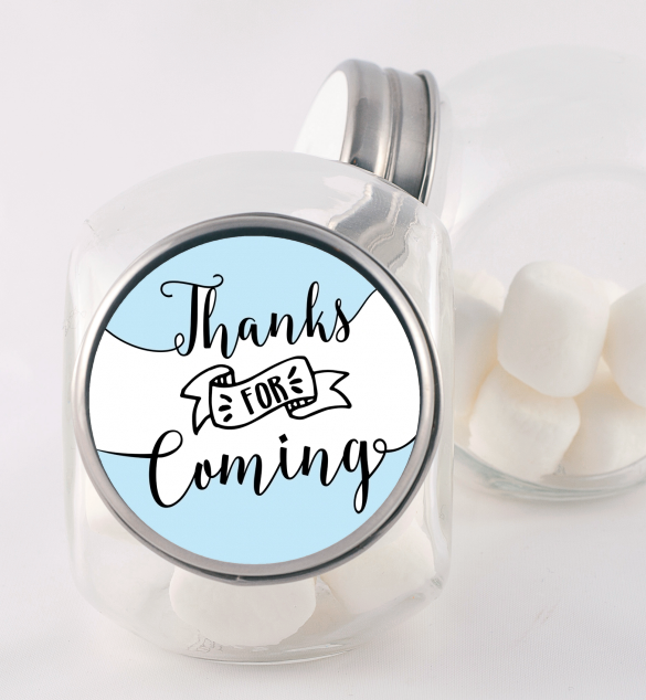  Thanks For Coming - Personalized Baby Shower Candy Jar Option 1 - White