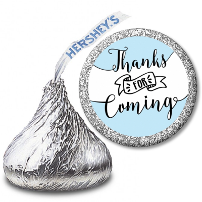  Thanks For Coming - Hershey Kiss Baby Shower Sticker Labels Option 1 - White