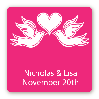 The Love Birds - Square Personalized Bridal Shower Sticker Labels