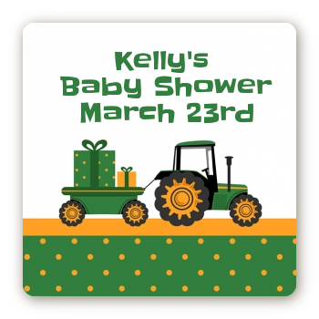 Tractor Truck - Square Personalized Baby Shower Sticker Labels