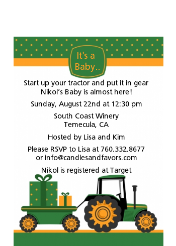  Tractor Truck - Baby Shower Petite Invitations Option 1