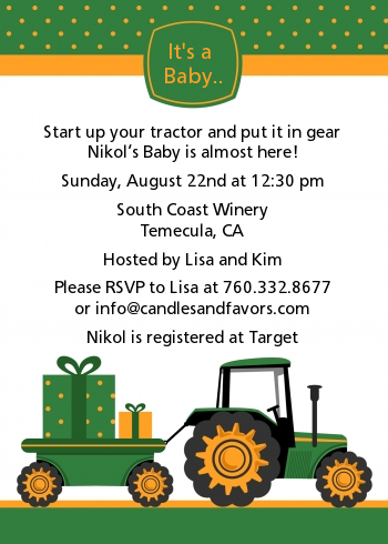  Tractor Truck - Baby Shower Invitations Option 1