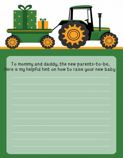 Tractor Truck - Baby Shower Notes of Advice