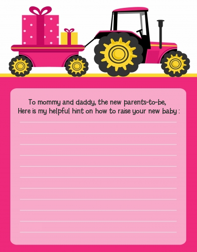 Tractor Truck Pink - Baby Shower Notes of Advice