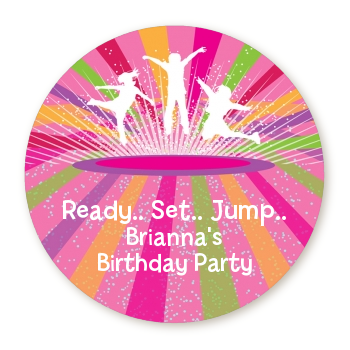  Trampoline - Round Personalized Birthday Party Sticker Labels Option 1