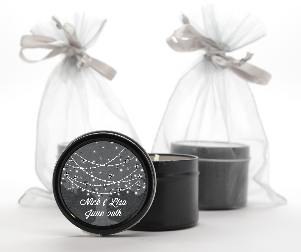  Tree Glitter String Lights - Bridal Shower Black Candle Tin Favors Gold Option