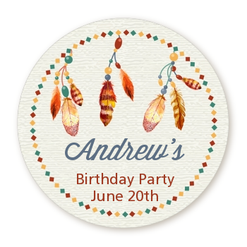  Dream Catcher - Round Personalized Birthday Party Sticker Labels 