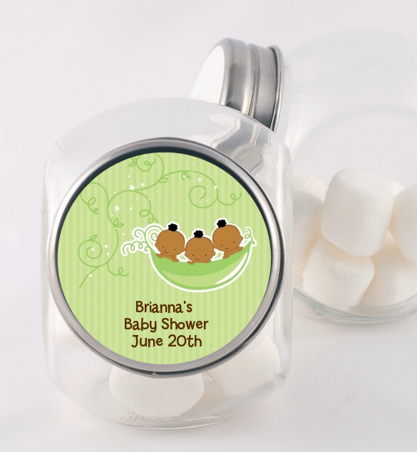  Triplets Three Peas in a Pod African American - Personalized Baby Shower Candy Jar Triplet Boys