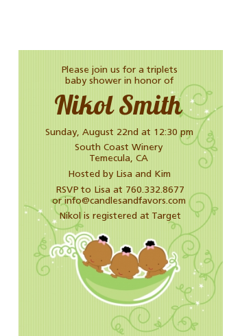  Triplets Three Peas in a Pod African American - Baby Shower Petite Invitations Triplet Boys