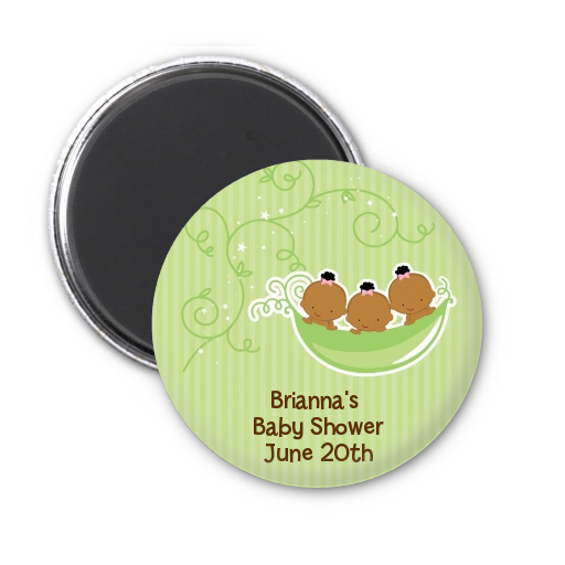  Triplets Three Peas in a Pod African American - Personalized Baby Shower Magnet Favors Triplet Boys