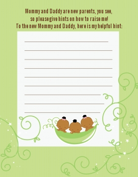  Triplets Three Peas in a Pod African American - Baby Shower Notes of Advice 2 boys 1 girl