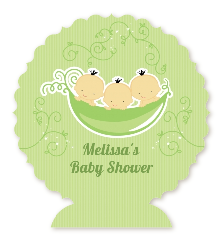  Triplets Three Peas in a Pod Asian - Personalized Baby Shower Centerpiece Stand 2 Boys 1 Girl