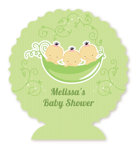  Triplets Three Peas in a Pod Asian - Personalized Baby Shower Centerpiece Stand 2 Boys 1 Girl