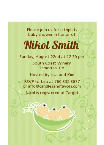 Triplets Three Peas in a Pod Asian - Baby Shower Petite Invitations