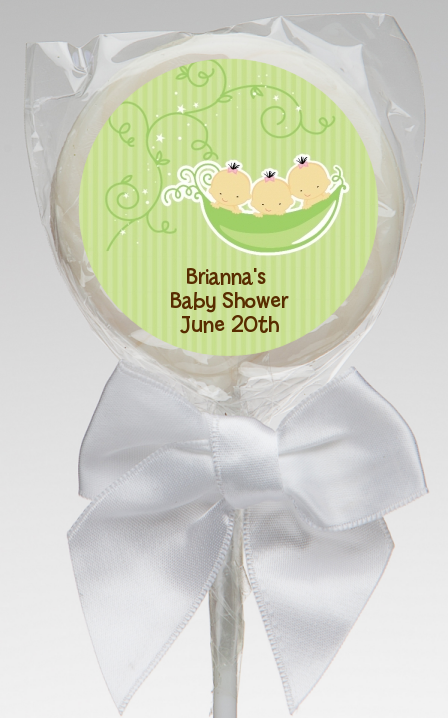  Triplets Three Peas in a Pod Asian - Personalized Baby Shower Lollipop Favors 2 Boys 1 Girl