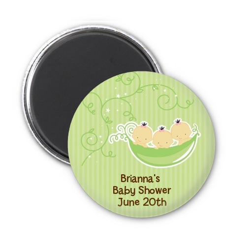  Triplets Three Peas in a Pod Asian - Personalized Baby Shower Magnet Favors 2 Boys 1 Girl