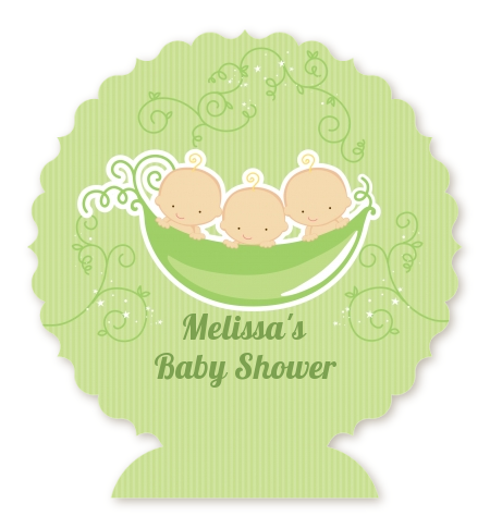  Triplets Three Peas in a Pod Caucasian - Personalized Baby Shower Centerpiece Stand 2 Boys 1 Girl