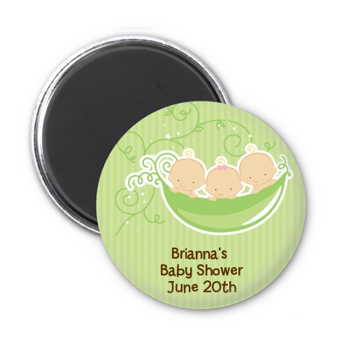  Triplets Three Peas in a Pod Caucasian - Personalized Baby Shower Magnet Favors 2 Boys 1 Girl