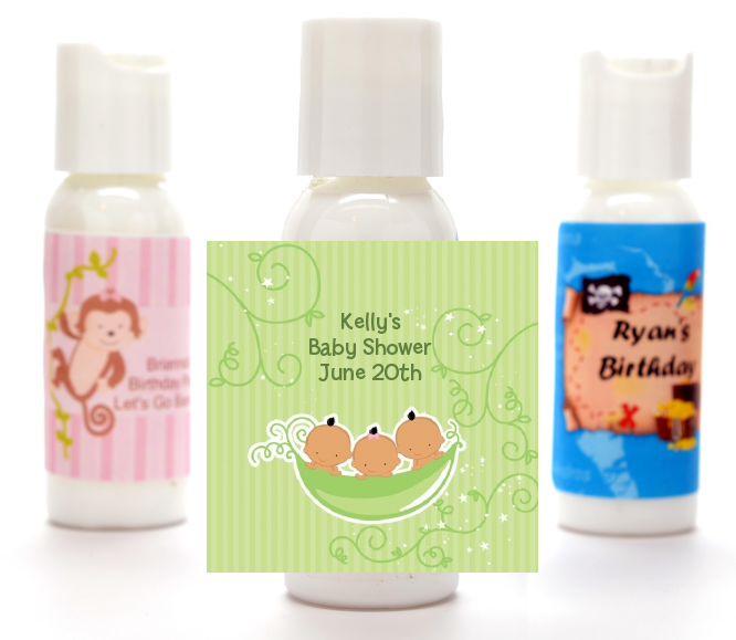  Triplets Three Peas in a Pod Hispanic - Personalized Baby Shower Lotion Favors 2 Boys 1 Girl