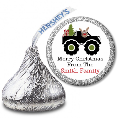 Truck with Rudolph - Hershey Kiss Christmas Sticker Labels