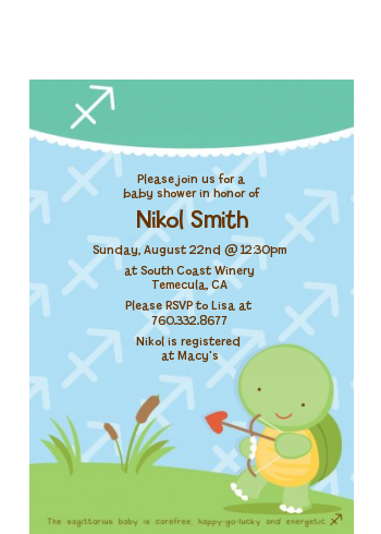 Turtle | Sagittarius Horoscope - Baby Shower Petite Invitations