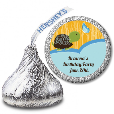 Turtle Blue - Hershey Kiss Birthday Party Sticker Labels