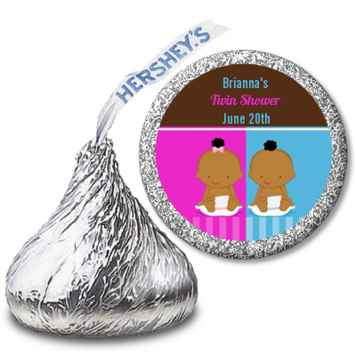 Twin Babies 1 Boy and 1 Girl African American - Hershey Kiss Baby Shower Sticker Labels