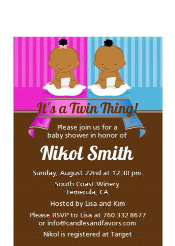 Twin Babies 1 Boy and 1 Girl African American - Baby Shower Petite Invitations
