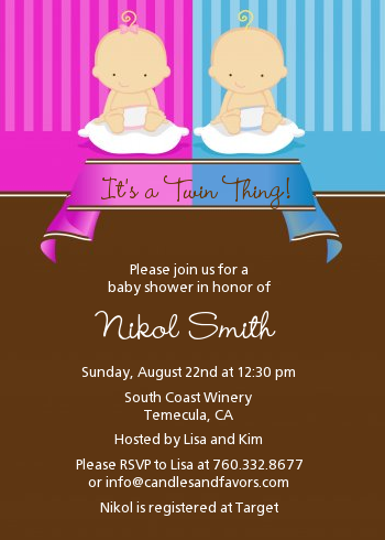 Twin Babies 1 Boy and 1 Girl Caucasian - Baby Shower Invitations