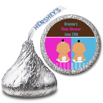 Twin Babies 1 Boy and 1 Girl Hispanic - Hershey Kiss Baby Shower Sticker Labels