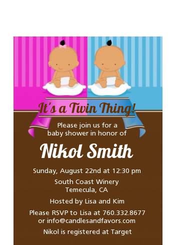 Twin Babies 1 Boy and 1 Girl Hispanic - Baby Shower Petite Invitations