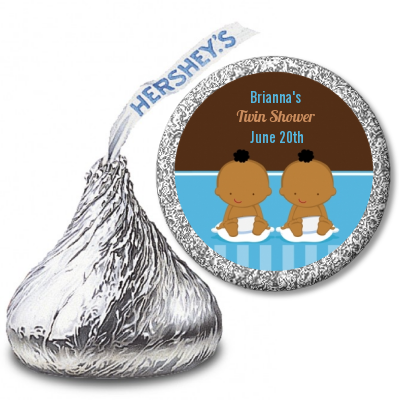 Twin Baby Boys African American - Hershey Kiss Baby Shower Sticker Labels