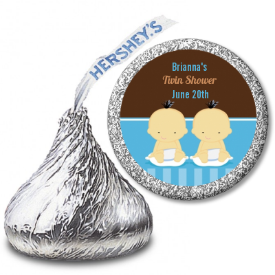 Twin Baby Boys Asian - Hershey Kiss Baby Shower Sticker Labels