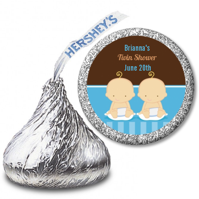 Twin Baby Boys Caucasian - Hershey Kiss Baby Shower Sticker Labels