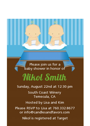 Twin Baby Boys Caucasian - Baby Shower Petite Invitations