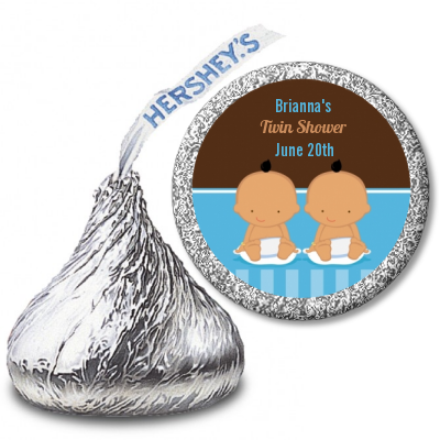 Twin Baby Boys Hispanic - Hershey Kiss Baby Shower Sticker Labels