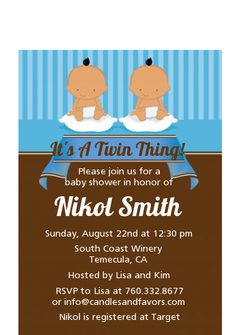 Twin Baby Boys Hispanic - Baby Shower Petite Invitations