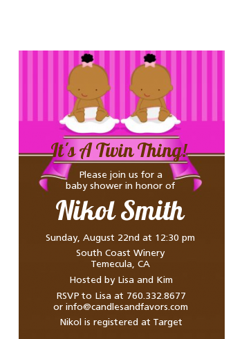 Twin Baby Girls African American - Baby Shower Petite Invitations