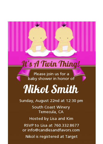 Twin Baby Girls Asian - Baby Shower Petite Invitations